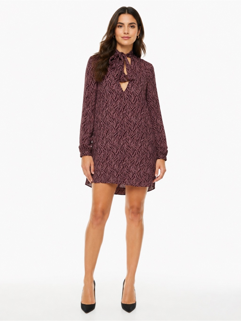 Talula Aritzia Tie Neck Botanical Print Mini Dress Purple Size S